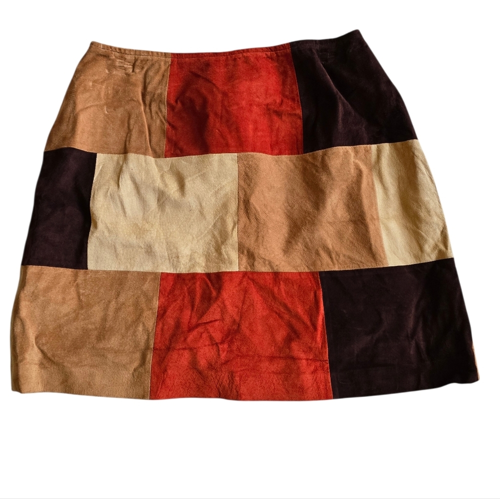 Siena Collection Patchwork Suede Mini Skirt Earth Tones Sz 14 Vtg Y2k Friends